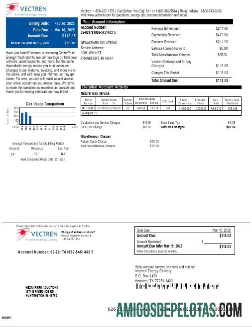 Exemplo de download de projeto de lei de serviços públicos Vectren nos EUA em Word e PDF exemplo